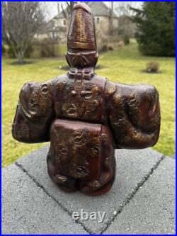 Japanese Okina Noh Doll Kubuki Dancer Kyogen Kagura Kimono Metal Statue 14 H