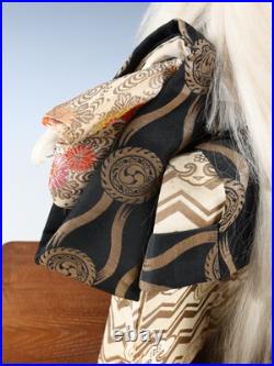 Japanese Old Vintage Large Size Kabuki Doll -Kagami Jishi- White Leo 32cm