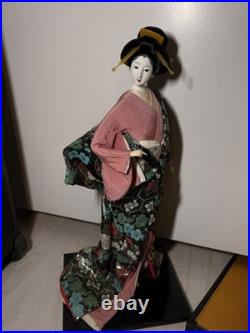 Japanese Ryukyu Ningyo Doll Pair Geisha & Samurai, Silk Kimono, 18-19 Vintage