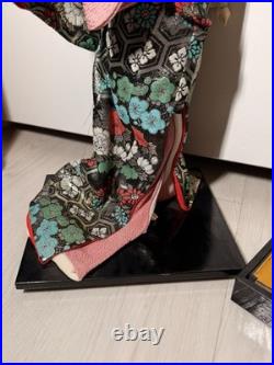 Japanese Ryukyu Ningyo Doll Pair Geisha & Samurai, Silk Kimono, 18-19 Vintage