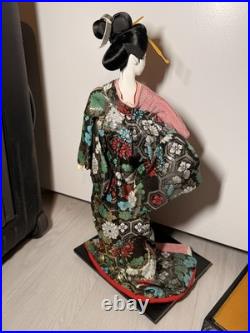 Japanese Ryukyu Ningyo Doll Pair Geisha & Samurai, Silk Kimono, 18-19 Vintage