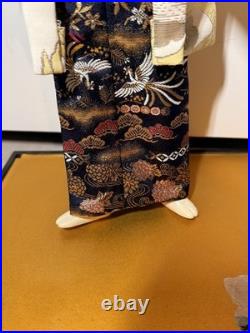 Japanese Ryukyu Ningyo Doll Pair Geisha & Samurai, Silk Kimono, 18-19 Vintage