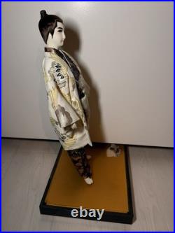 Japanese Ryukyu Ningyo Doll Pair Geisha & Samurai, Silk Kimono, 18-19 Vintage
