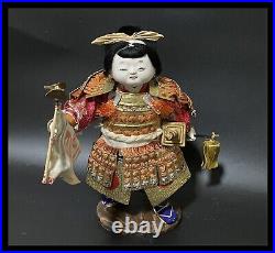 Japanese Samurai Warrior Kimekomi Doll Momotaro Peach Boy H26cm 10.23 Vintage