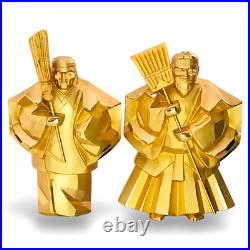 Japanese Takasago Dolls Old Man Woman Elderly Couple Gold 24KGP Lucky Longevity