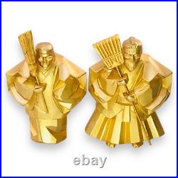 Japanese Takasago Dolls Old Man Woman Elderly Couple Gold 24KGP Lucky Longevity