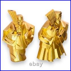 Japanese Takasago Dolls Old Man Woman Elderly Couple Gold 24KGP Lucky Longevity