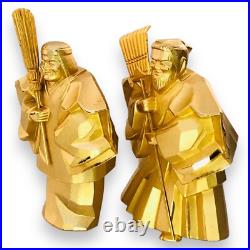 Japanese Takasago Dolls Old Man Woman Elderly Couple Gold 24KGP Lucky Longevity
