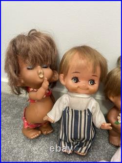Japanese Vintage Sekiguchi Dolls 8 pcs Soft Vinyl 1970