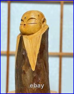 Japanese Vintage Wooden Statue Happy Monk