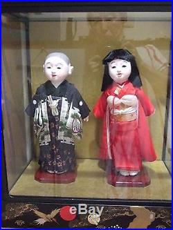 Japanese Vtg. ICHIMATSU couple Boy & Girl/Hina Doll/Ningyo/Silk KImono/figure