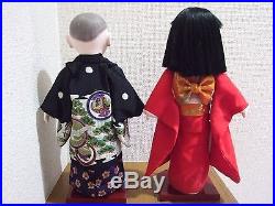 Japanese Vtg. ICHIMATSU couple Boy & Girl/Hina Doll/Ningyo/Silk KImono/figure