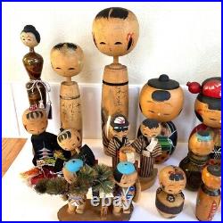 Japanese kokeshi old doll Set of about 20 vintage traditional wooden From Japan