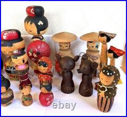 Japanese kokeshi old doll Set of about 20 vintage traditional wooden From Japan