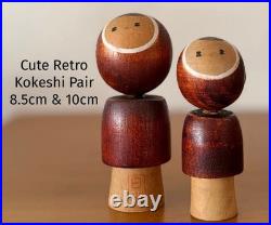 Kokeshi 8.5cm 10cm Retro Pair Kokeshi Doll Collectible Vintage Showa Style