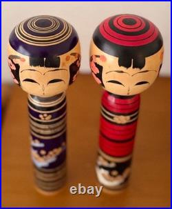 Kokeshi Doll Set Plum Pattern Approx. Height 24.5cm Vintage Rare Old Retro