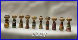 Kokeshi Mini Retro Set Vintage Collectible Hand Painted Dolls Rare Edition