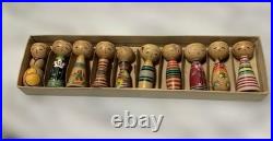 Kokeshi Mini Retro Set Vintage Collectible Hand Painted Dolls Rare Edition