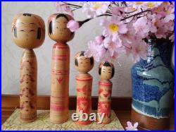 Kokeshi Traditional Dolls Set 4 Vintage Showa Era Handcrafted Figures