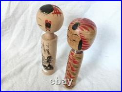 Kokeshi Vintage Showa Retro Doll Set 2 Piece Handcrafted Rare Authentic