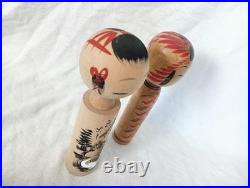 Kokeshi Vintage Showa Retro Doll Set 2 Piece Handcrafted Rare Authentic