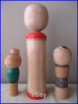 Kokeshi Wooden Dolls Three Piece Handmade Vintage Authentic Set Japanese