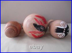 Kokeshi Wooden Dolls Three Piece Handmade Vintage Authentic Set Japanese
