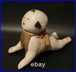 Large Japanese Antique Gosho Doll Hauko Crawling Baby Edo Period 7.08 18cm Rare