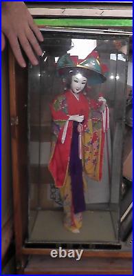 Large asian doll japanese japan woman kimono fan hand made vintage rare antique
