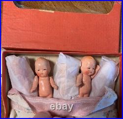 Lot 5 VTG Dollhouse Dolls Quintuplets Bisque Japan In Original Box 3