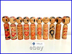 Lot of 10 Vintage Japanese Kokeshi Dolls Several Shape 6.77.2 in #1026E