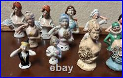 Lot of 14 Vintage German Japan Porcelain Chalkware Half Dolls Pincushion