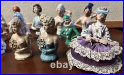 Lot of 14 Vintage German Japan Porcelain Chalkware Half Dolls Pincushion