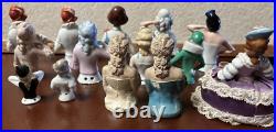 Lot of 14 Vintage German Japan Porcelain Chalkware Half Dolls Pincushion