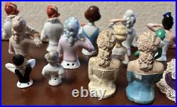 Lot of 14 Vintage German Japan Porcelain Chalkware Half Dolls Pincushion
