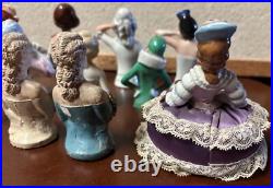 Lot of 14 Vintage German Japan Porcelain Chalkware Half Dolls Pincushion