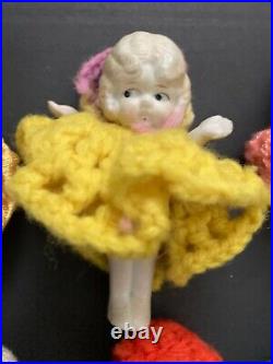 Lot of 15 Antique Bisque Dolls Frozen Charlotte Crochet Cloth Dresses Japan
