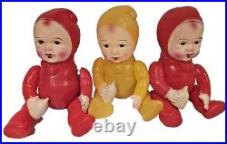 Lot of 3 Vintage Celluloid Jointed Dolls Made in Occupied Japan. Circa 1945-52