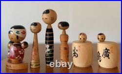 Lot of 7 Vintage Japanese Mini Kokeshi Dolls 7-12cm Mixed Design Collectible 15+