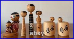 Lot of 7 Vintage Japanese Mini Kokeshi Dolls 7-12cm Mixed Design Collectible 15+