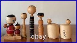 Lot of 7 Vintage Japanese Mini Kokeshi Dolls 7-12cm Mixed Design Collectible 15+