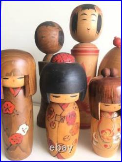 Lot of 8 Kokeshi Dolls Japanese Traditional Folk Craft 2816 cm Vintage Japan