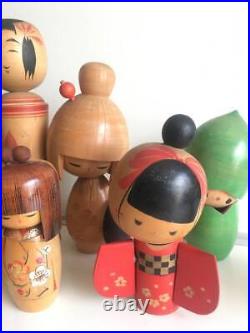 Lot of 8 Kokeshi Dolls Japanese Traditional Folk Craft 2816 cm Vintage Japan