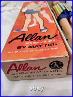 MATTEL vtg #1000 ALLAN DOLL COMPLETE withRareOUTFIT, STAND & BOX 1963