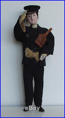 Mail CarrierNingyo Doll in UniformHatLeather SatchelGofunVintage Japan