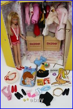 Mattel 1960s Blonde Skipper Barbie Doll Case & Clothing Lot