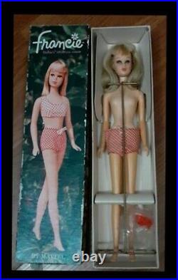 Mattel 1965 Francie Doll Barbie's Cousin with Box, Stand, Shoes and Clothes 1140