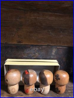 Mini Kokeshi Doll Yamakawa Isamu 4 Pieces Approx. Height 7.5cm Vintage Rare Old