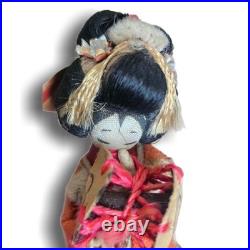 Miniature Vintage Japanese Geisha Doll with Fan Handcrafted
