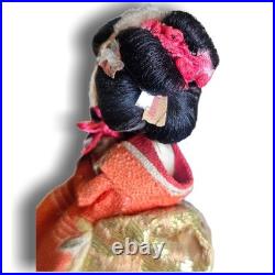 Miniature Vintage Japanese Geisha Doll with Fan Handcrafted